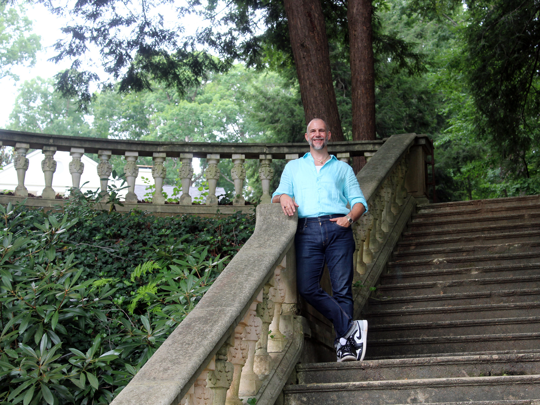 Cator Sparks on the grand Italian-style staircase that leads to the Gardens